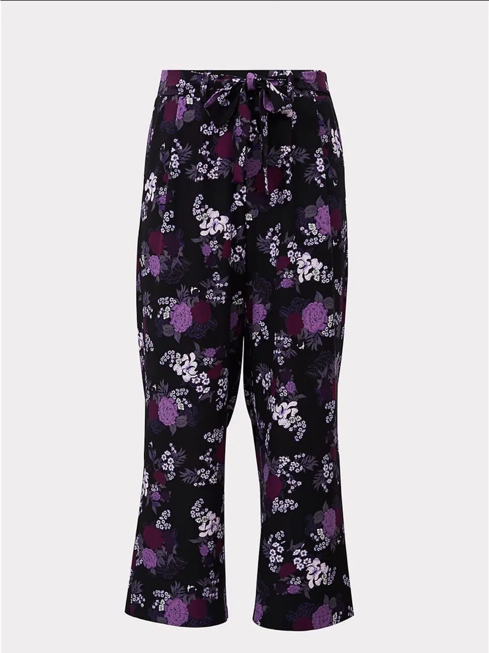 torrid Black Floral Wide Leg Pants with Purple and White Blooms